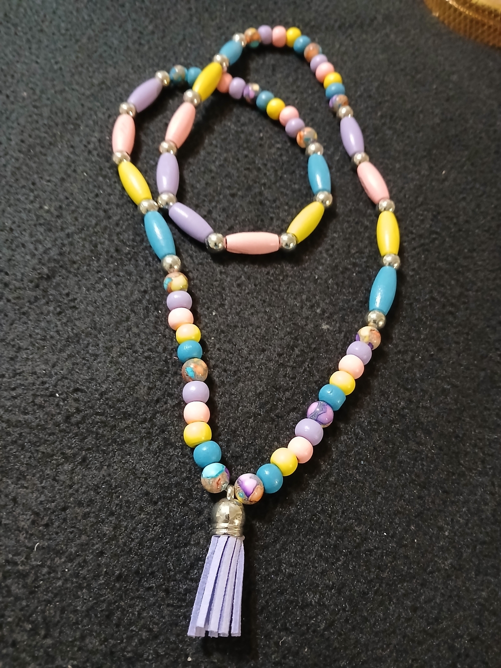 Pastel Multi-Bead Tassel Necklace - Lavender, Pink, Yellow & Blue